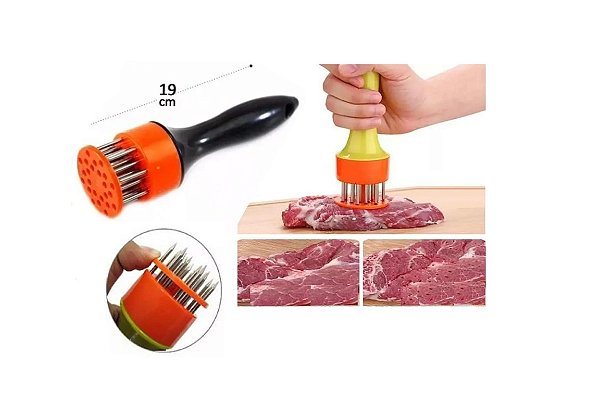 Amaciador de carnes de metal com cabo de plástico