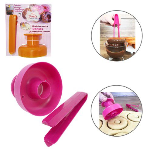Forma modeladora / cortador para donuts + pinça de plástico colors