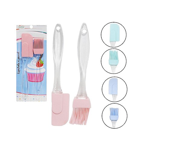 Kit com espátula e pincel de silicone pequeno
