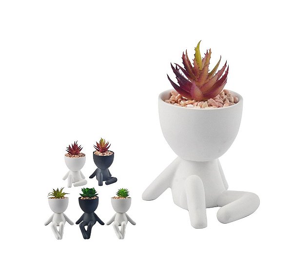 Vaso de Cerâmica com suculenta 9,5cm