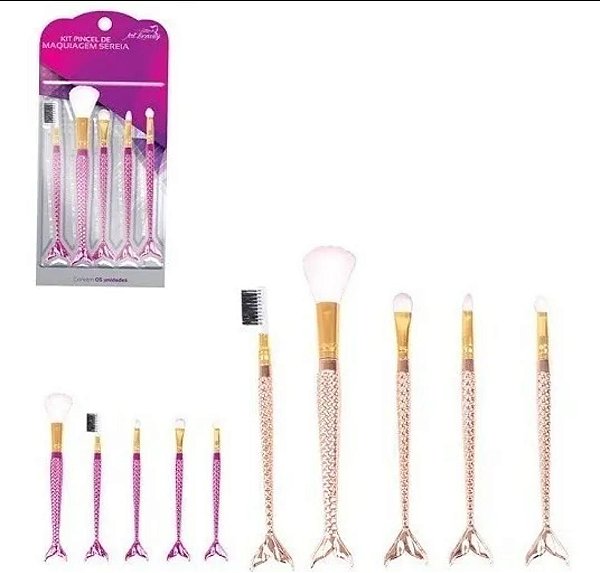 Kit Pincel de Maquiagem Sereia 5pçs
