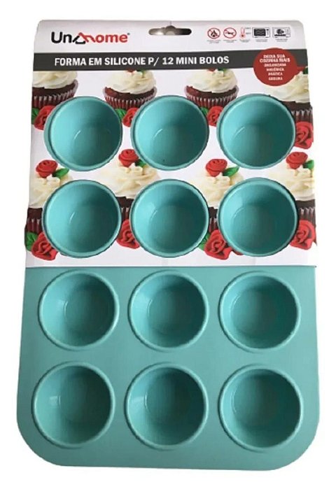 Forma em Silicone p/ 12 Mini Bolos - Livre de BPA