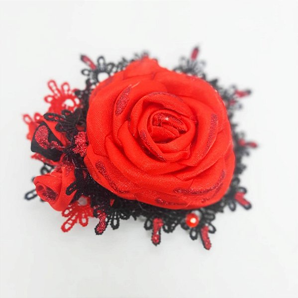 Rosa para Cabelo - Super luxo - Vermelha com mini rosas