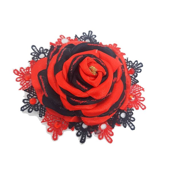 Rosa para Cabelo - Super luxo - Vermelha e Preta
