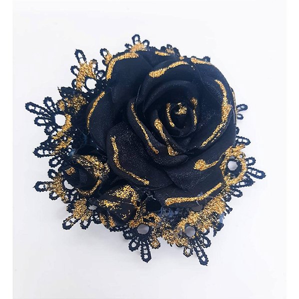 Rosa para Cabelo - Super luxo - Preta e Dourada