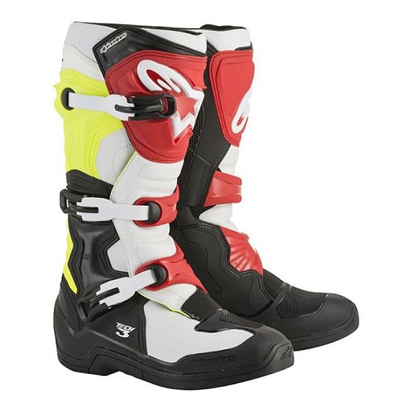 Bota Alpinestars Tech 3 Preto/Branco/Amarelo/Vermelho