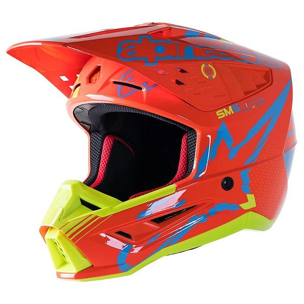 Capacete Alpinestars SM5 Action Laranja/Ciano/Amarelo Fluor