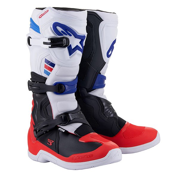 Bota Alpinestars Tech 3 Branco/Vemelho/Azul Escuro