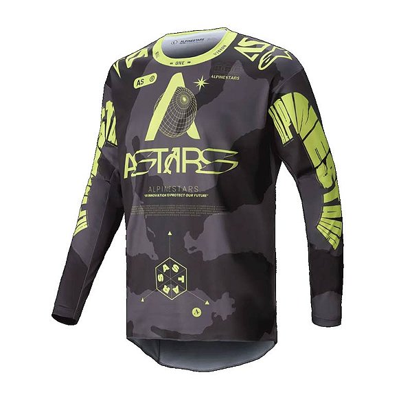 Camisa Alpinestars Racer Hollow Camo Dark Amarelo Fluo