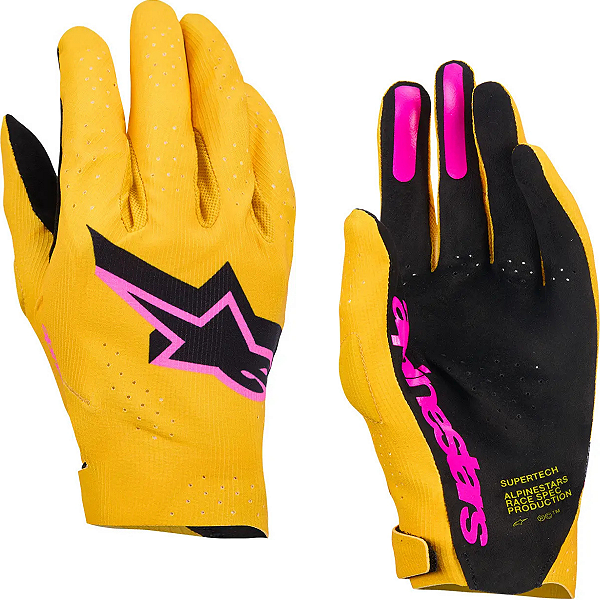 Luva Alpinestars SuperTech MX Amarelo / Preto / Rosa