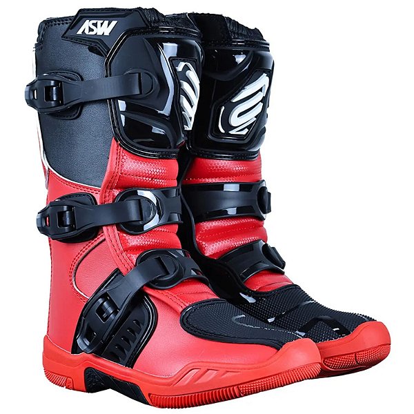 Bota ASW Image Kids Preto/Vermelho Motocross Trilha OffRoad