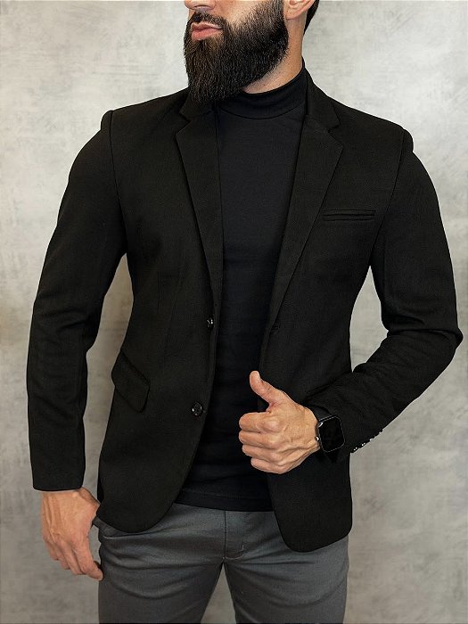 Blazer Suede Esport Fino Vivacci Preto