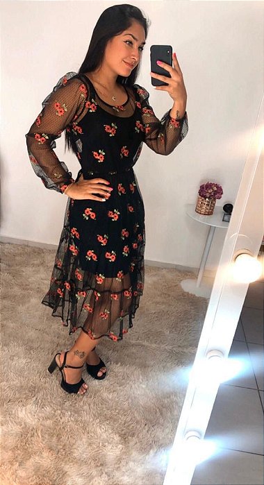 vestido tule florido