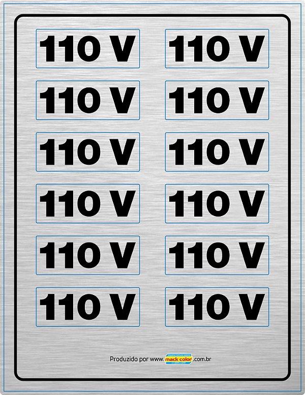 Adesivo de sinalização 110 VOLTS - Cartela com 12