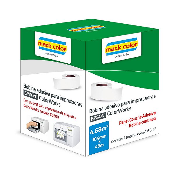 Bobina adesiva PAPEL BRANCO FOSCO PRÉ-CORTADA para EPSON ColorWorks (104mm x 45m)