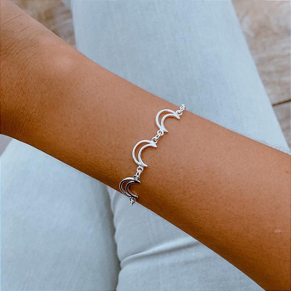 Pulseira com Luas Vazadas em Prata