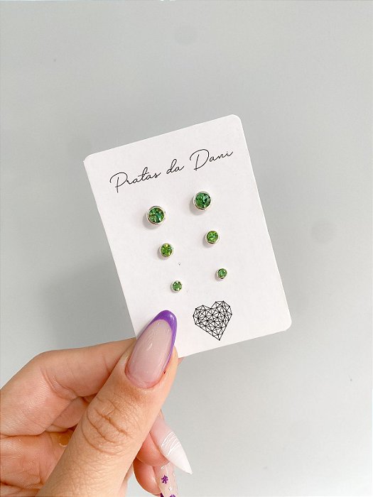 Mix de Brincos em Prata com Zircônias Verdes