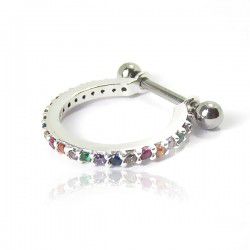 Piercing Argola Prata com Pedras Coloridas Para Conch