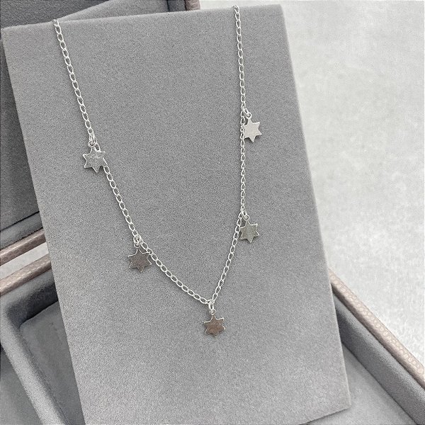 Choker Pingentes de Estrelas Chapadas em Prata