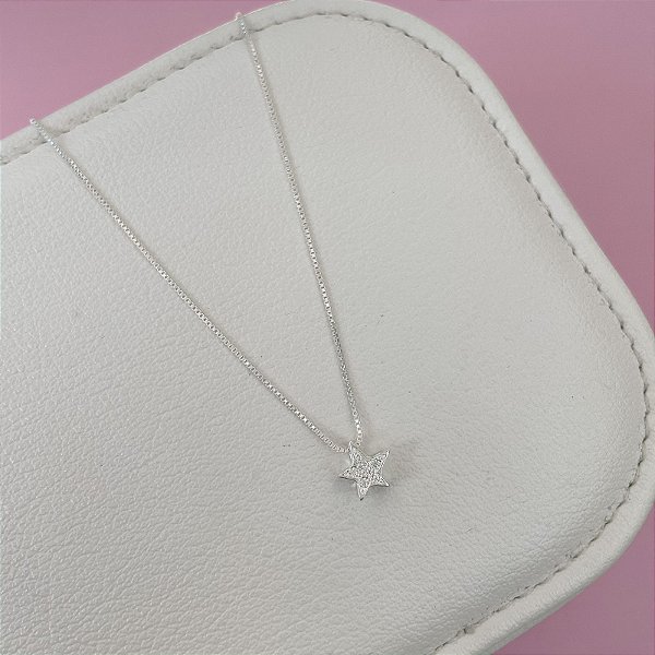 Colar Estrela Mini Cravejado com Zircônias em Prata