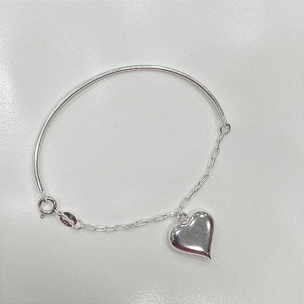 Bracelete em Prata com Pingente Coração