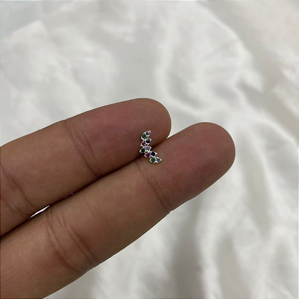 Piercing Prata Cravejado com Zircônias Coloridas