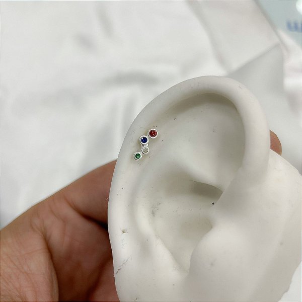 Piercing Em Prata com Pedrinhas coloridas
