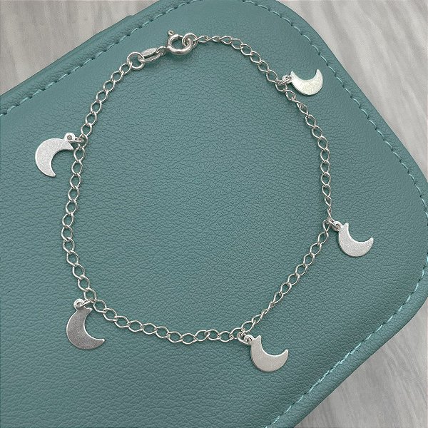 Pulseira em Prata com Pingentes de Lua