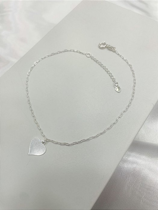 Tornozeleira de Coração em Prata