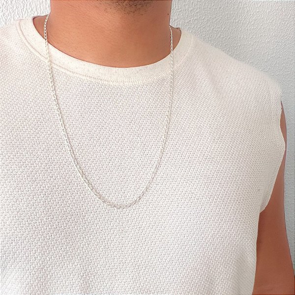 Colar Grumet Aberto Oval em Prata 70cm