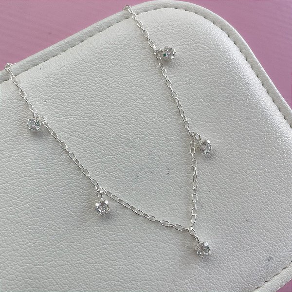Choker Prata com Pingentes de Pontos de Luz