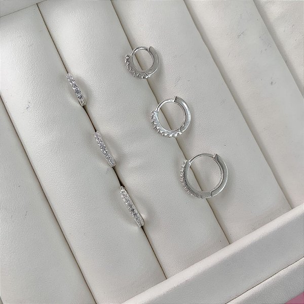 Mix Argolas em Prata Cravejadas com Zircônias