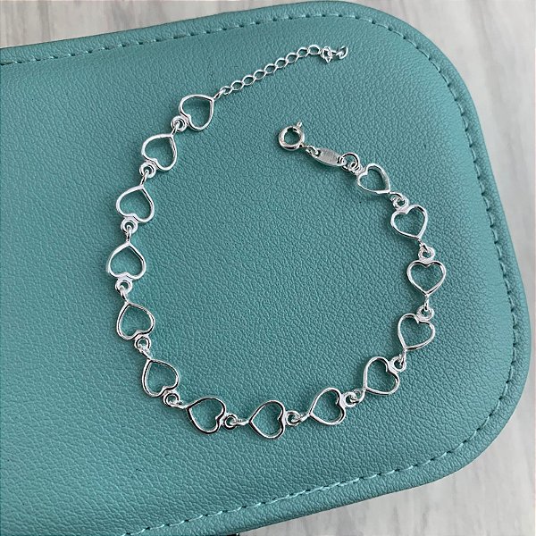 Pulseira Elos Corações em Prata