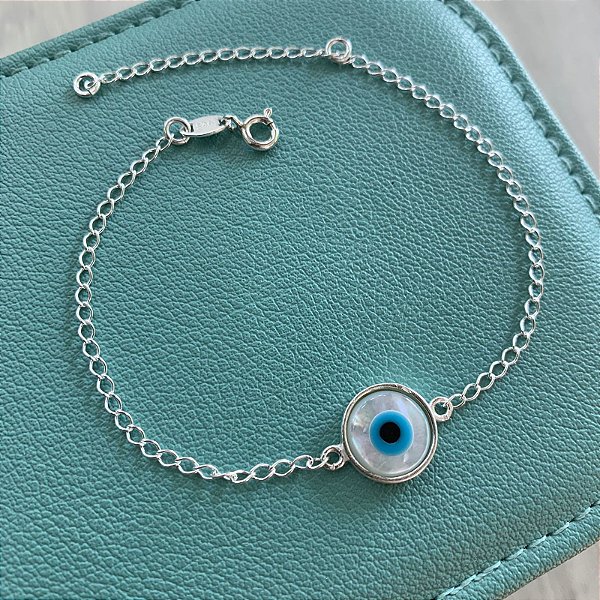 Pulseira Olho Grego em Madre Pérola Prata