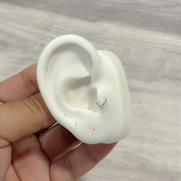 Piercing Argola Click Mini em Prata Cravejada com Zircônias