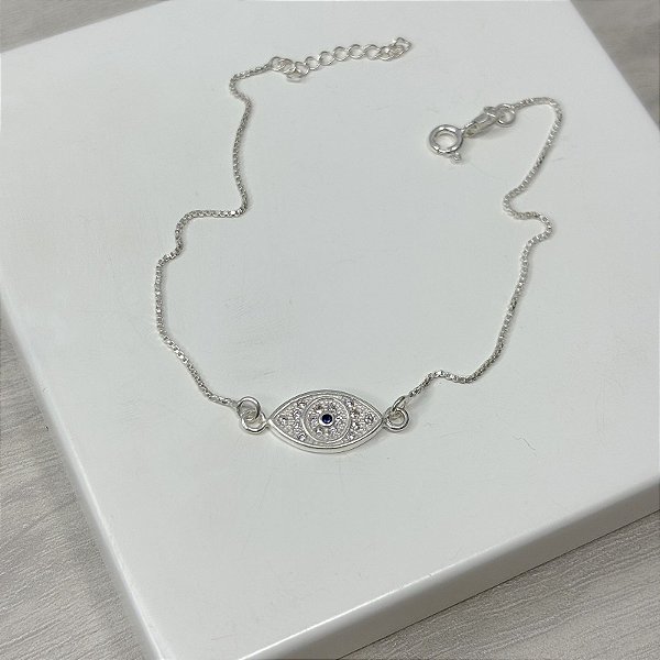 Pulseira Olho Grego Cravejada em Prata