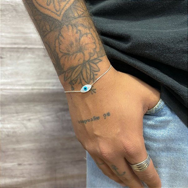Pulseira Prata Olho Turco em Madrepérola