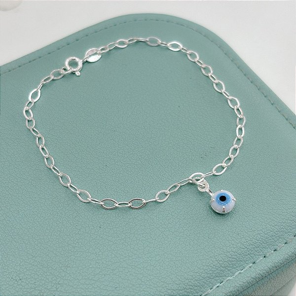 Pulseira Prata com Pingente Olho Grego