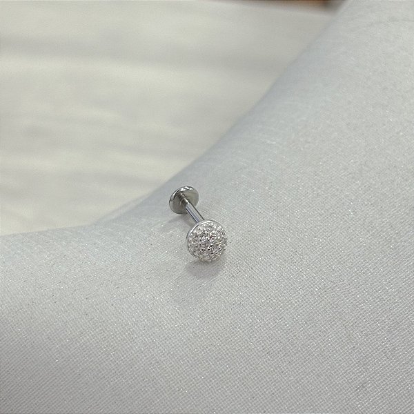 Piercing Meia Esfera em Prata com Zircônia