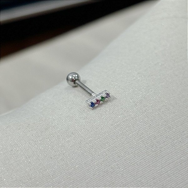 Piercing Palitinho em Prata com Zircônias Coloridas