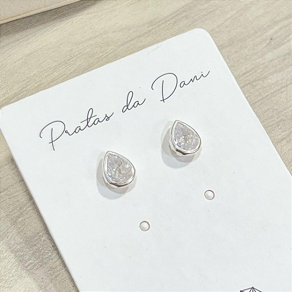 Brinco Gota Zircônia em Prata