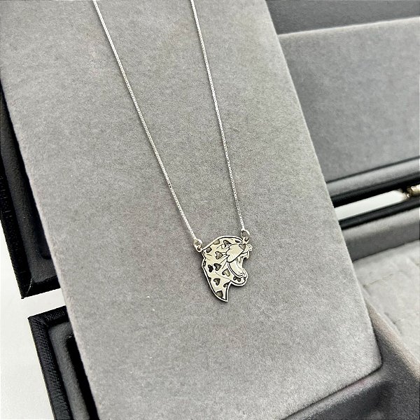 Colar Prata Leopardo com Corações