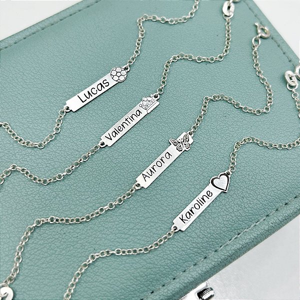Pulseira Infantil Plaquinha Personalizada em Prata