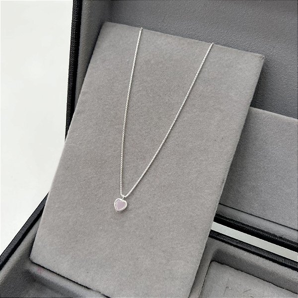 Colar Ponto de Luz Coração Rosa em Prata
