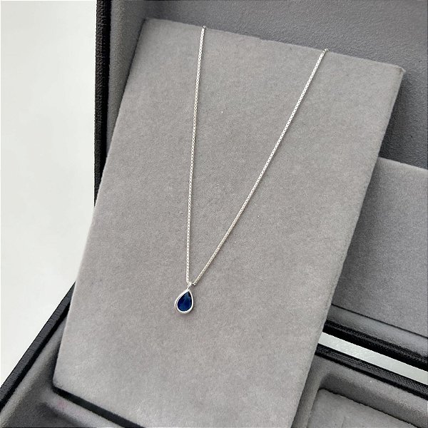 Colar Ponto de Luz Gota Azul em Prata