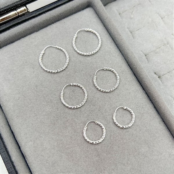 Mix Trio de Argolas Aro Torcido em Prata