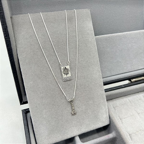 Escapulário Obaluaê com Xaxará em Prata