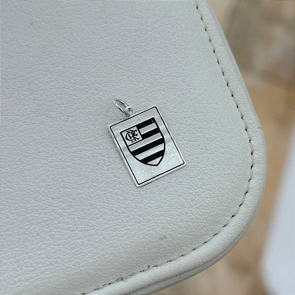 Pingente Escudo Flamengo Medalha Retangular em Prata