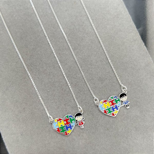 Colar Autismo Menino ou Menina em Prata