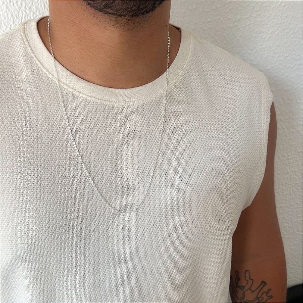 Colar de Prata 925 Elos Amassados – 70cm | Corrente Fina 2mm